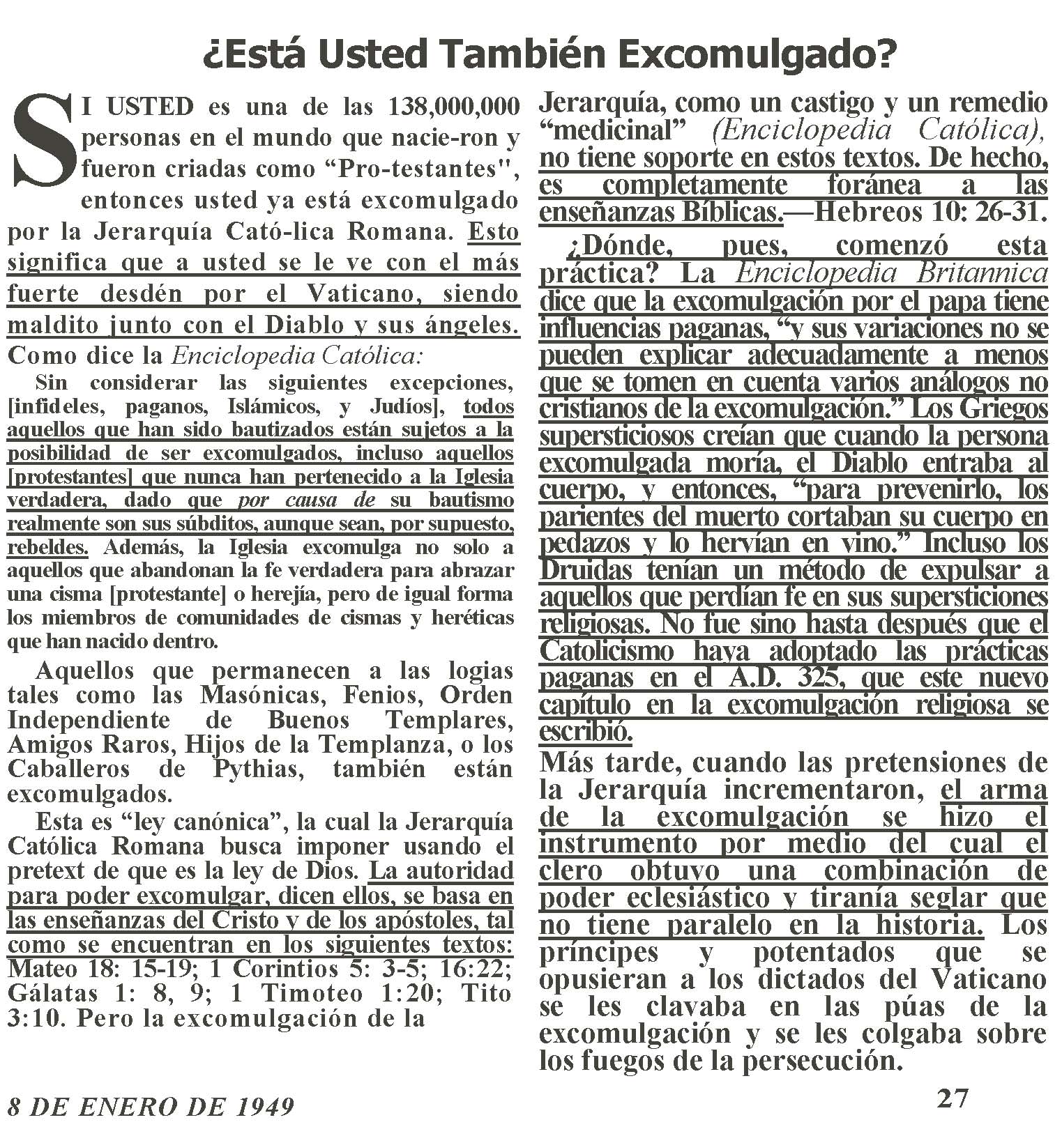 Despertad 1947 pag 27 excomulgacion traducida